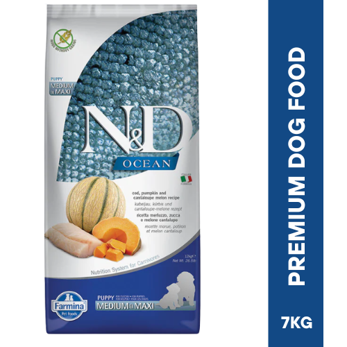 N&D OCEAN COD, PUMPKIN & CANTALOPE MELON Puppy Medium Dry Food 7KG