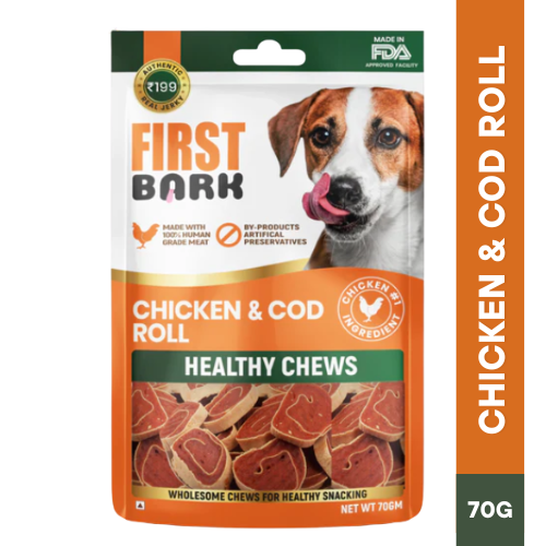 FIRST BARK  Chicken & Cod  Roll Jerky